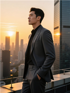 黄昏都市摩天顶楼商务男士图片